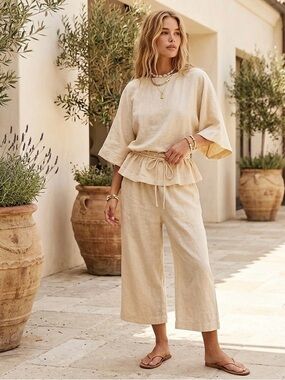 Free People Free-est Sylvie Cream Linen Blend Tunic‎ in Tea Cookie